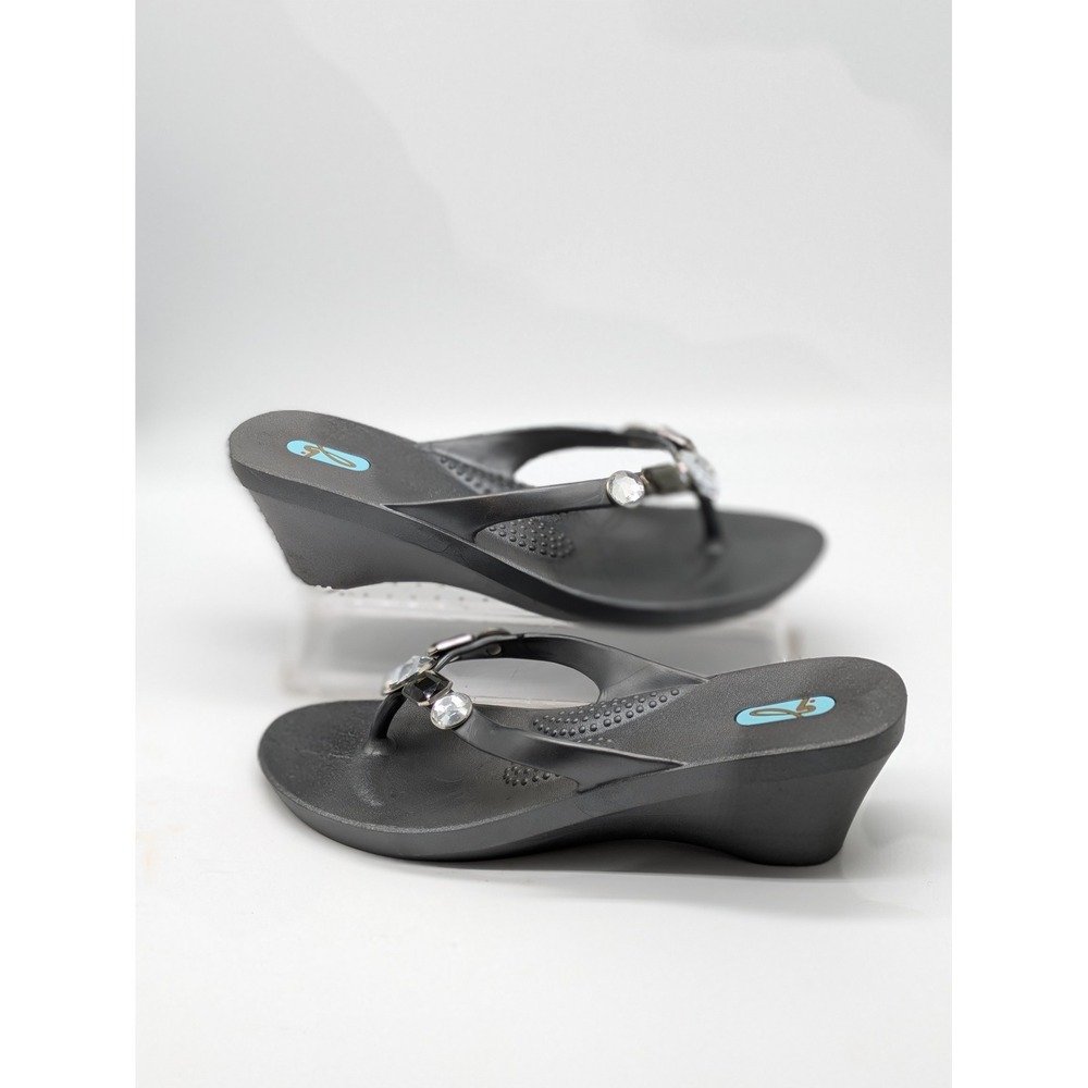 Oka-B Womens ML 8.5-9.5 Dark Gray Wedge Flip Flops Rhinestone Jeweled Sandals